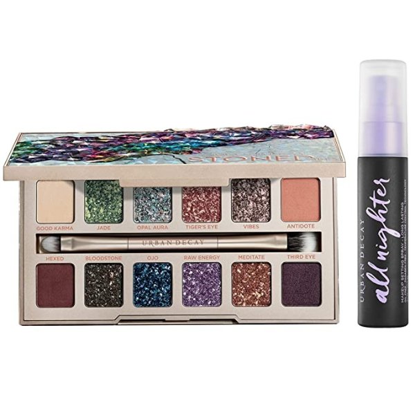 Eye Makeup Set - Stoned Vibes Eyeshadow Palette + Travel-Size All Nighter Long-Lasting Makeup Setting Spray