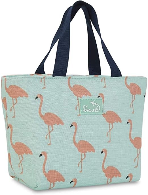 Insulated Lunch Bags for Women Kids Lunch Tote Handbag Leakproof Water Resistent Thermal Cooler Bag for Outdoor School Office Travel Work (Light Green Flamingo)