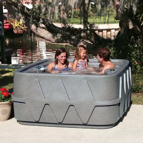 Premium 400 4-Person Plug and Play Hot Tub with 20 Stainless Jets, Heater, Ozone and LED Waterfall in Graystone