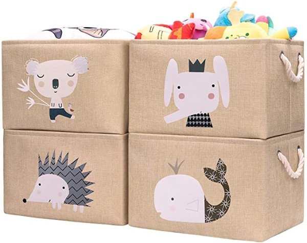 AXHOP Storage Bins Storage Baskets [4-Pack] Large Foldable Storage Bins Boxes Cubes for Shelf, Clothes Toys, Books, Perfect Baskets for organizing (Beige Elephant)