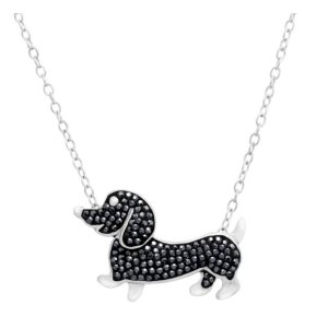 Crystaluxe Dachshund Necklace with Jet Swarovski Crystals in Sterling Silver