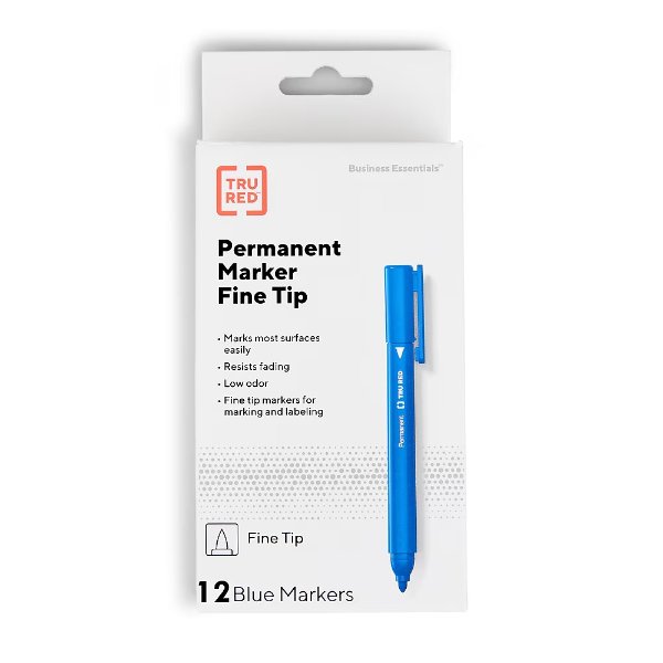 TRU RED™ Pen Permanent Markers, Fine Tip, Blue, 12/Pack (TR54536)