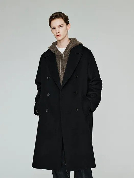 Cashmere Blend Double Coat [Black]