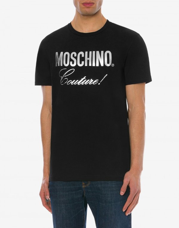 Jersey T-shirt with silver logo - T-shirts - Clothing - Men - Moschino | Moschino Official Online Shop
