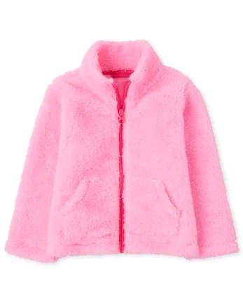 Baby And Toddler Girls Long Sleeve Sherpa Zip Up Jacket | The Children's Place - SCOOTER PINK NEON