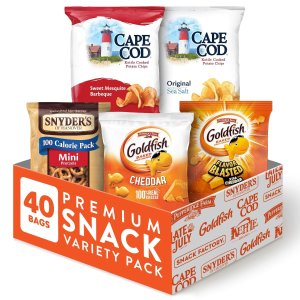 Goldfish Crackers, Snyder's of Hanover Pretzels, and Cape Cod Potato Chips Premium Snack Variety Pack for Adults and Kids, 40 Count