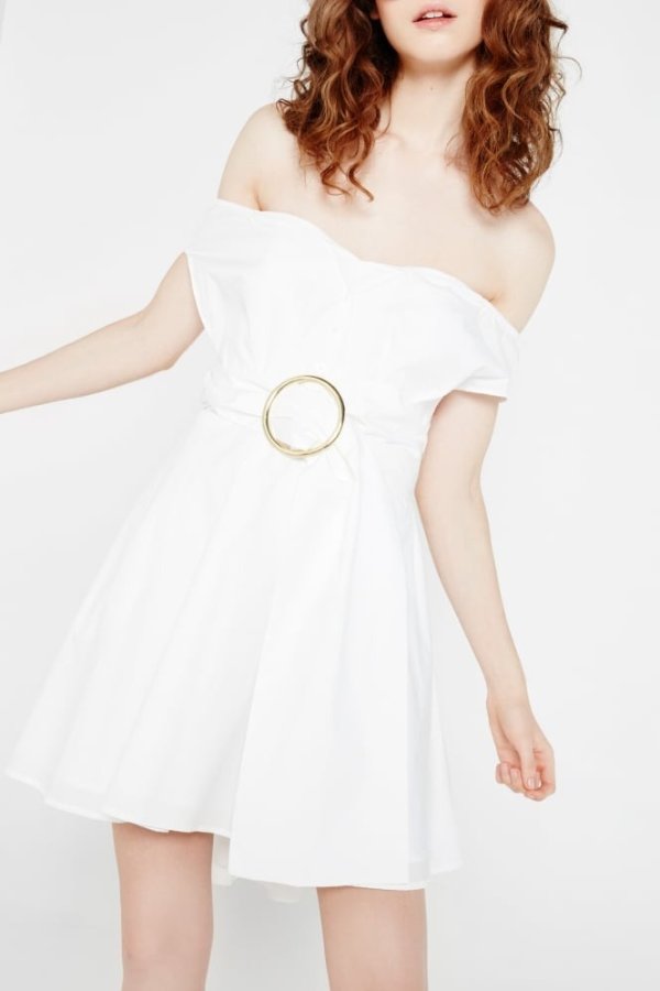 Isla Off-The-Shoulder Dress With Belt And Buckle Detail