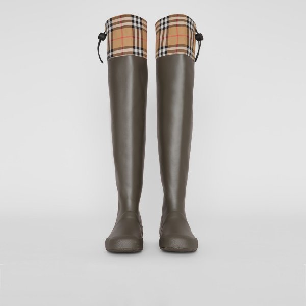 Vintage Check and Rubber Knee-high Rain Boots