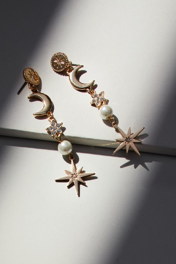 Luxe 14K Gold Plated Celestial Linear Earrings