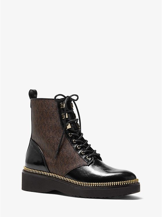 Haskell Crinkled Leather and Logo Combat Boot