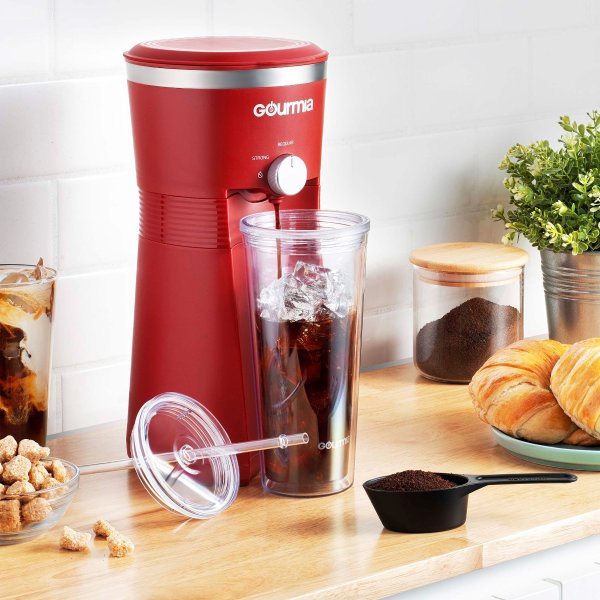 Iced Coffee Maker with 25 fl oz. Reusable Tumbler, Red