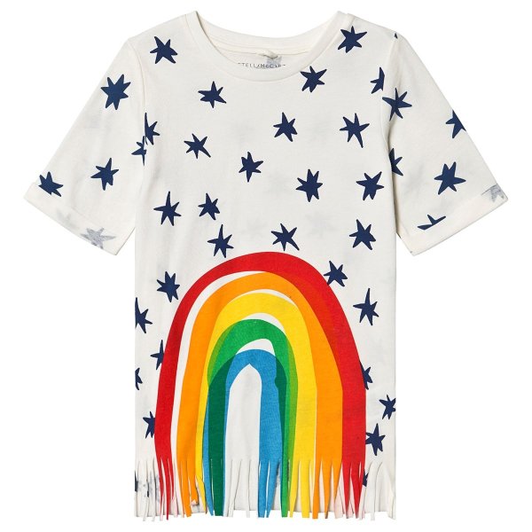 White Star Print and Rainbow Fringe T-Shirt Dress | AlexandAlexa