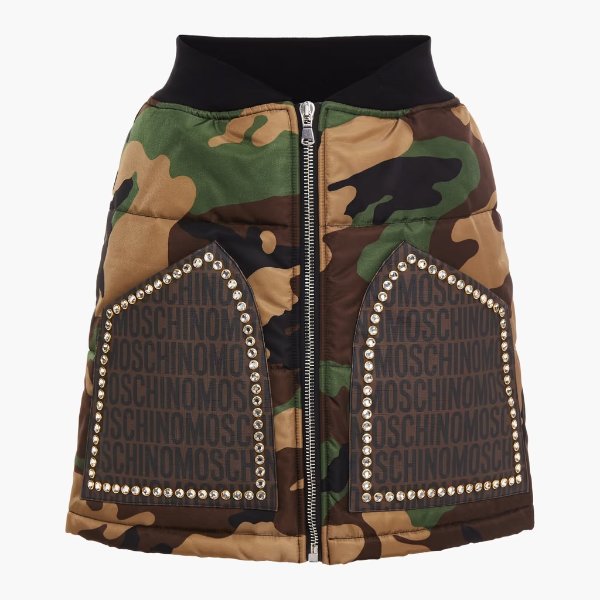 Crystal-embellished quilted printed shell mini skirt