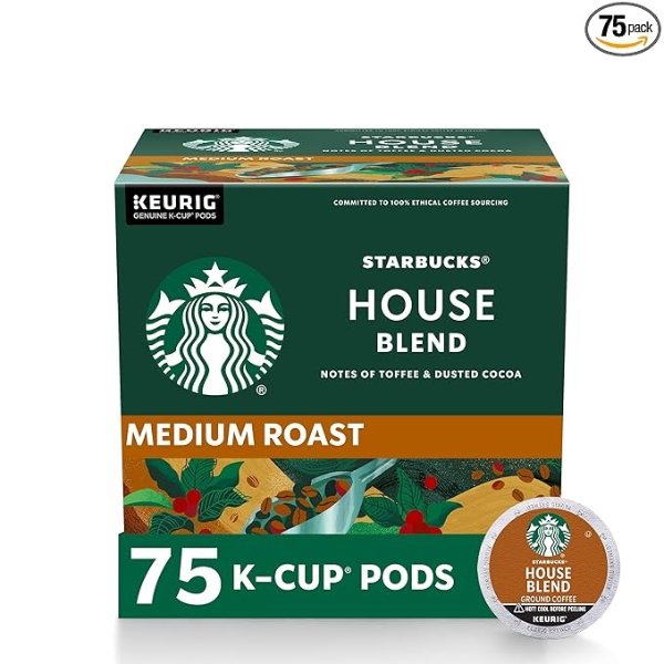 K-Cup Coffee Pods, Medium Roast, House Blend for Keurig Brewers, 100% Arabica, 1 Box (75 Pods)