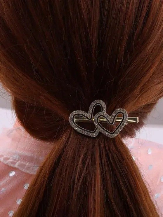 Double Heart Rhinestone Hair Clip GOLDEN