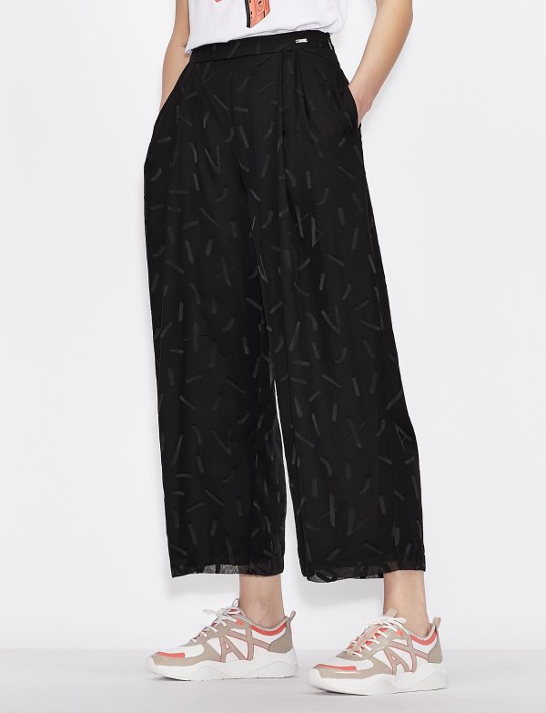 ALL OVER LOGO BURN OUT LOGO TAPPERED PANTS, Casual Pants for Women | A|X Online Store