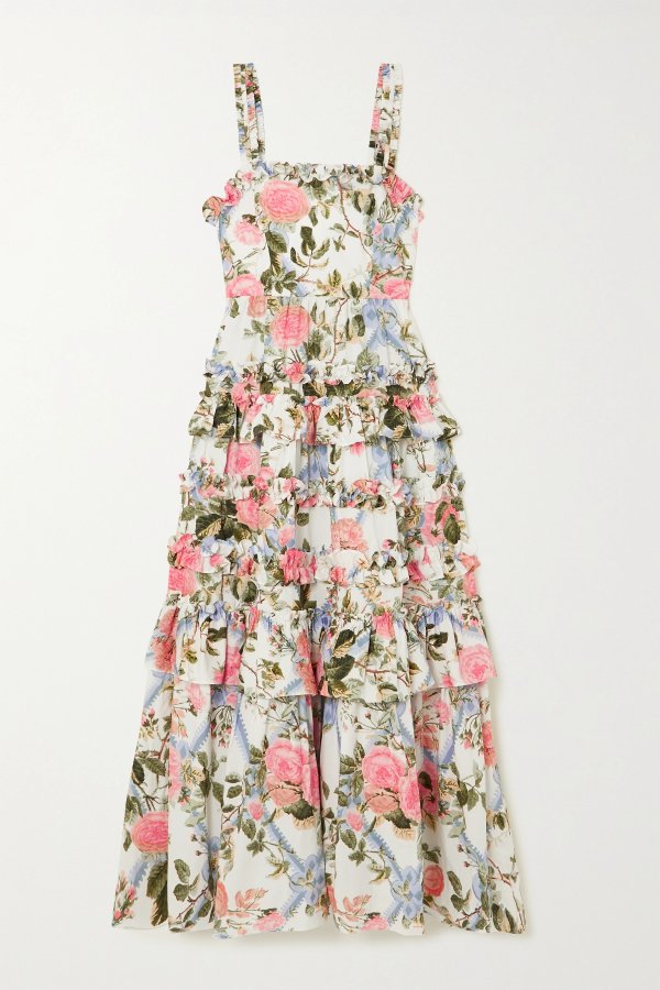 Hettie tiered floral-print cotton-blend poplin midi dress