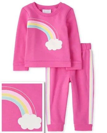 Toddler Girls Long Sleeve Rainbow Sweatshirt And Rainbow Side Stripe Knit Jogger Pants Outfit Set