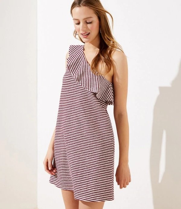 Striped One Shoulder Pocket Dress | LOFT