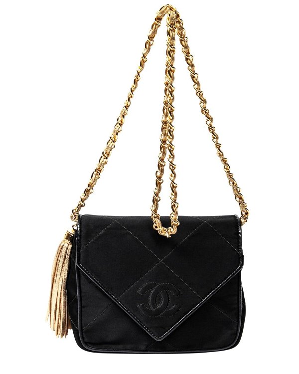 Black Satin CC Envelope Tassel Bag (Authentic Pre-Owned)