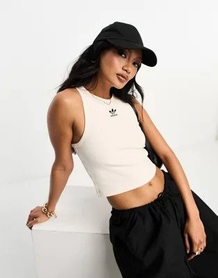 Essential ribbed cropped tank top in white