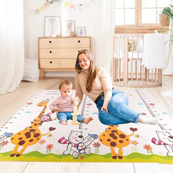 Baby Play Mat Foldable Playmat Extra Large Foam Mat Reversible Baby Crawling Mat Room Decor Transforms into Large Fun Activity Gym Mat for Yoga or Crawling Waterproof for Kids Toddler Infants