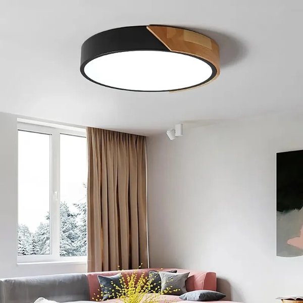 Modern Black Drum Flush Mount Ceiling Light Dimmable & Remote Control-Homary