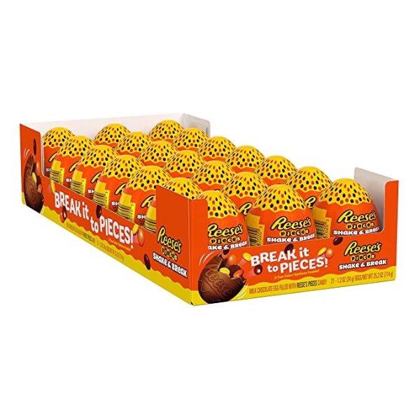 PIECES Shake & Break Milk Chocolate Eggs Candy, Easter, 1.2 oz Pack (21 ct)