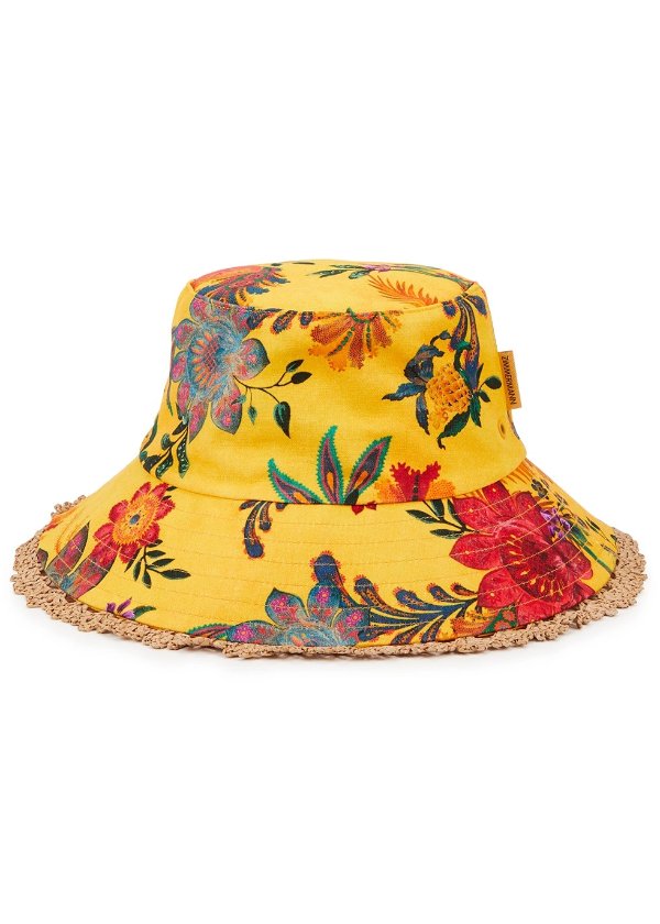 Printed linen bucket hat