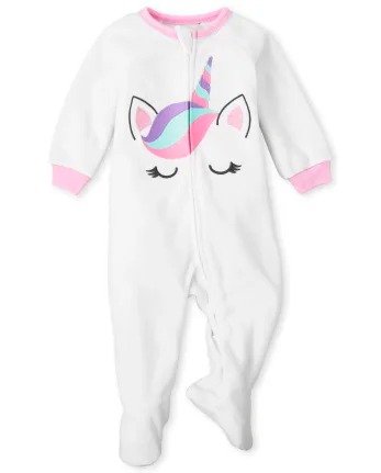 Baby And Toddler Girls Long Sleeve Unicorn Fleece Footed One Piece Pajamas | The Children's Place - WHITE