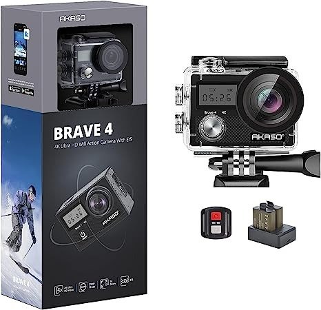 Brave 4 4K 20MP WiFi Action Camera Ultra HD with EIS 30m Waterproof Camera Remote Control 5X Zoom Underwater Camcorder with 2 Batteries and Helmet Accessories Kit Support External Microphone