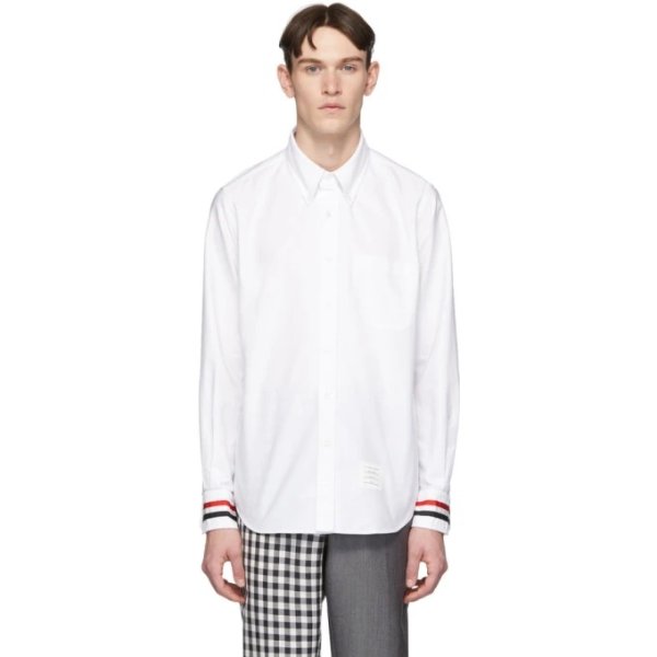 - White Grosgrain Cuff Point Collar Shirt