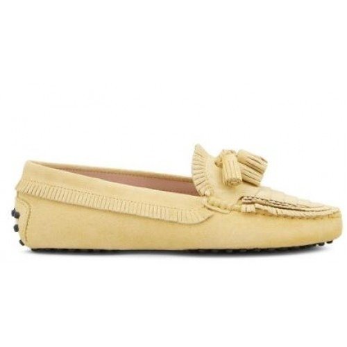 Tods Ladies Yellow Gommino Mocassins In Suede