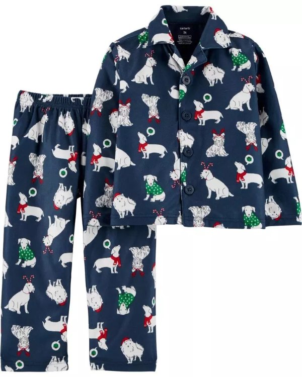 2-Piece Christmas Dog Coat Style Fleece PJs