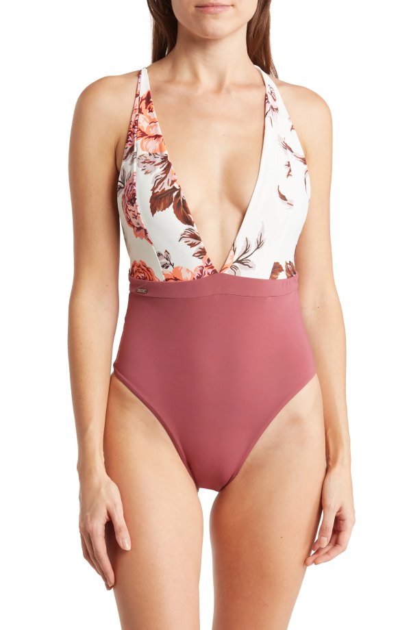 Cherry Rainbow Reversible Plunge Cheeky Cut One-Piece Swimsuit