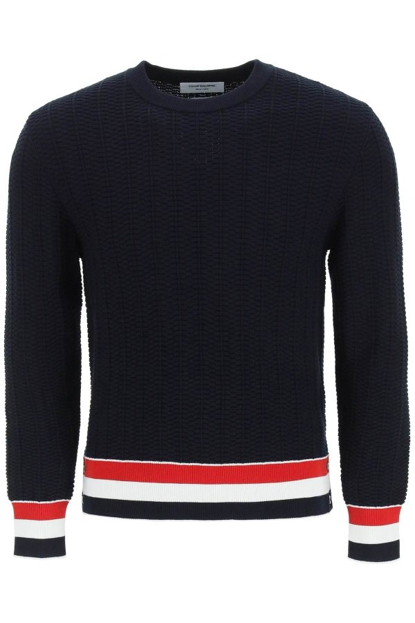 cotton sweater with tricolor stripes