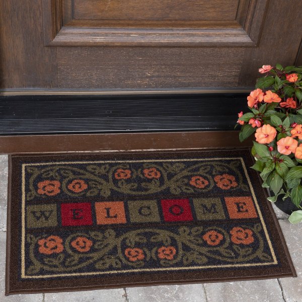 Non-Slip Floral Welcome Indoor Doormat