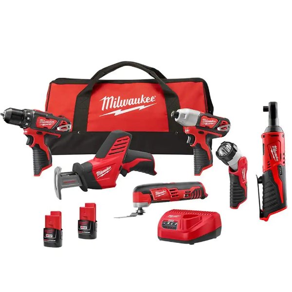 M12 12V Lithium-Ion Cordless Combo Kit (5-Tool) with M12 3/8 in. Ratchet