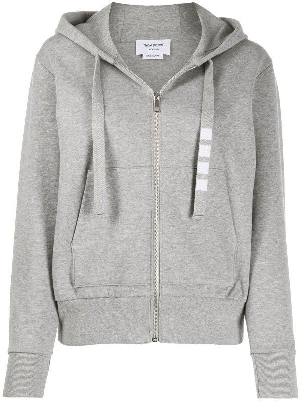 Zip Up Hoodie In Compact Double Knit Cotton With 4 Bar Twill Drawcord
