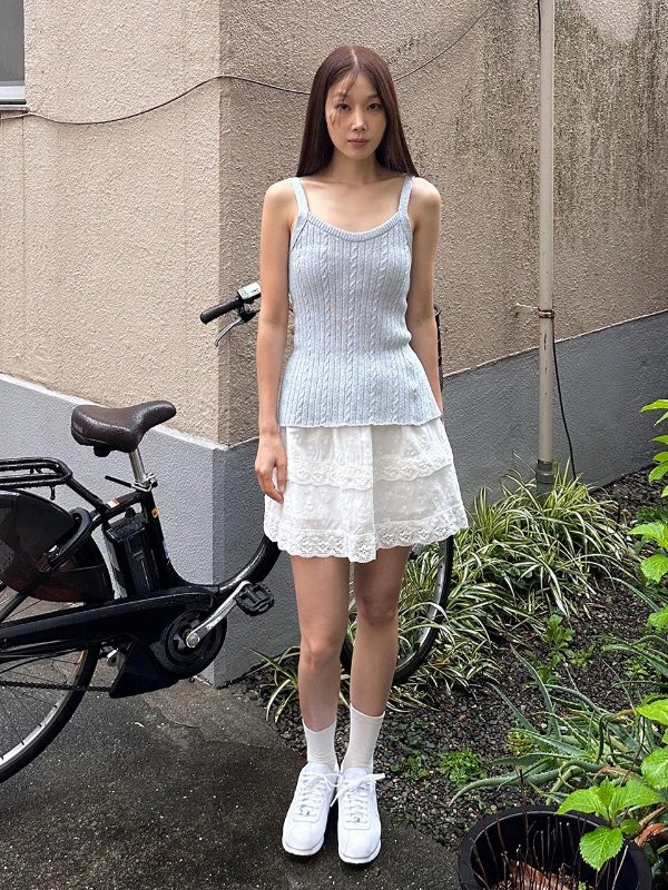 Cable Sleeveless Knit Top - Light Blue