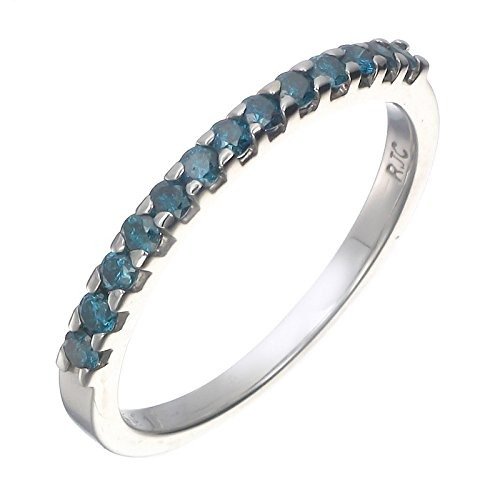 1/6 cttw Blue Diamond Ring .925 Sterling Silver 13 Stones (Sizes 5 to 9)
