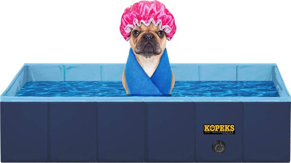 KOPEKS Outdoor Portable Rectangular Dog Swimming Pool, Blue, Large - Chewy.com
