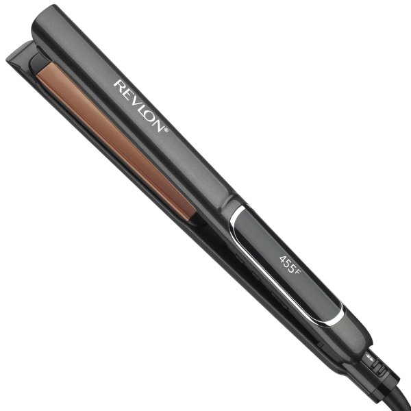 Pro Collection Professional 1" Copper Ceramic Extra Long Plates Flat Iron Hair Straightener, Black
