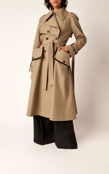 Leather-Trimmed Cotton-Gabardine Trench Coat