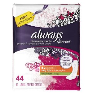 Discreet, Incontinence Liners, Very Light, Long Length, 44 Count