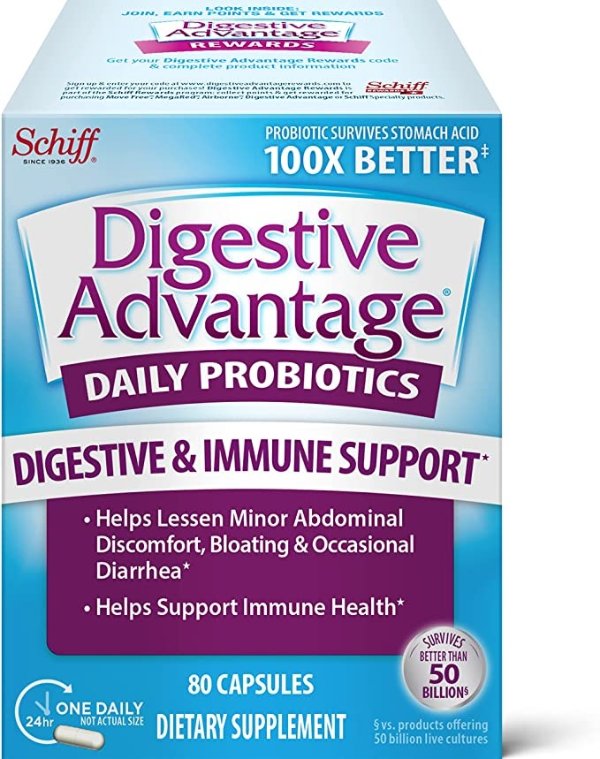 Daily Probiotic Capsules For Digestive Health & Gut Health, Digestive Advantage Probiotics For Men and Women (80 count box)