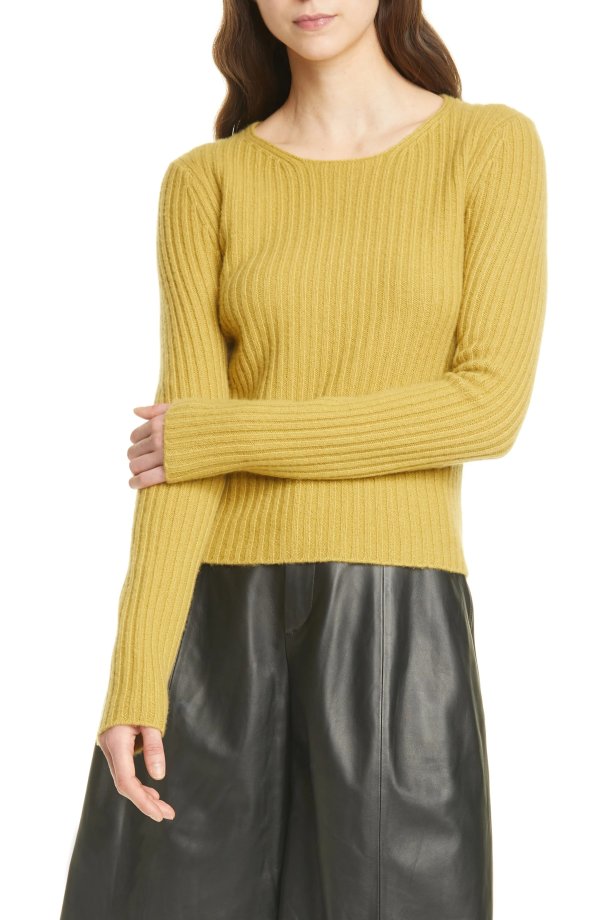 Fitted Ribbed Wool Blend Sweater