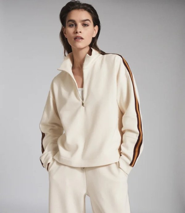 Libby Ivory Side Stripe Loungewear Zip Through – REISS