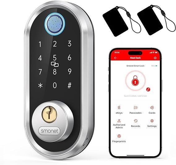 Fingerprint Electronic Deadbolt Door Lock with Keypad-Bluetooth Keyless Entry Keypad Smart Deadbolt App Control, Ekeys Sharing, App Monitoring Auto Lock for Homes and Hotel