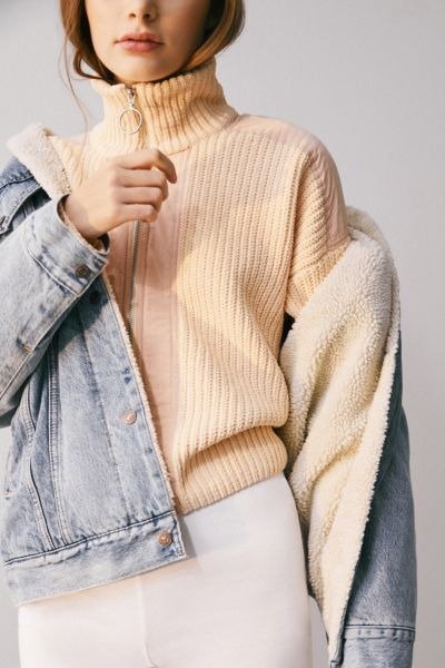 UO Charlene Knit Zip-Up Turtleneck Sweater